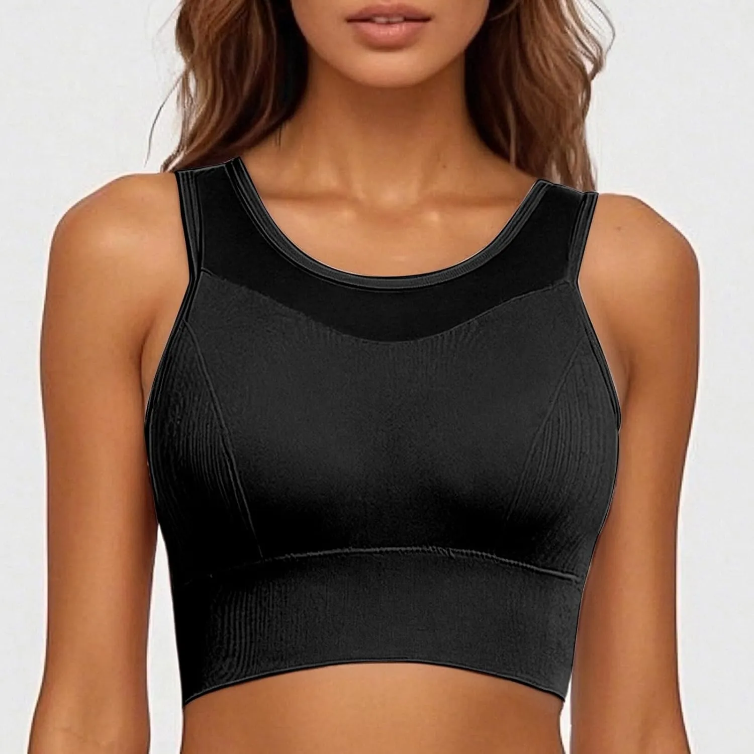 Shockproof Gathered Yoga Bras Mesh Sheer Breathable Quick Dry Running Bras Athletic Tank Top with Built in Bralettes