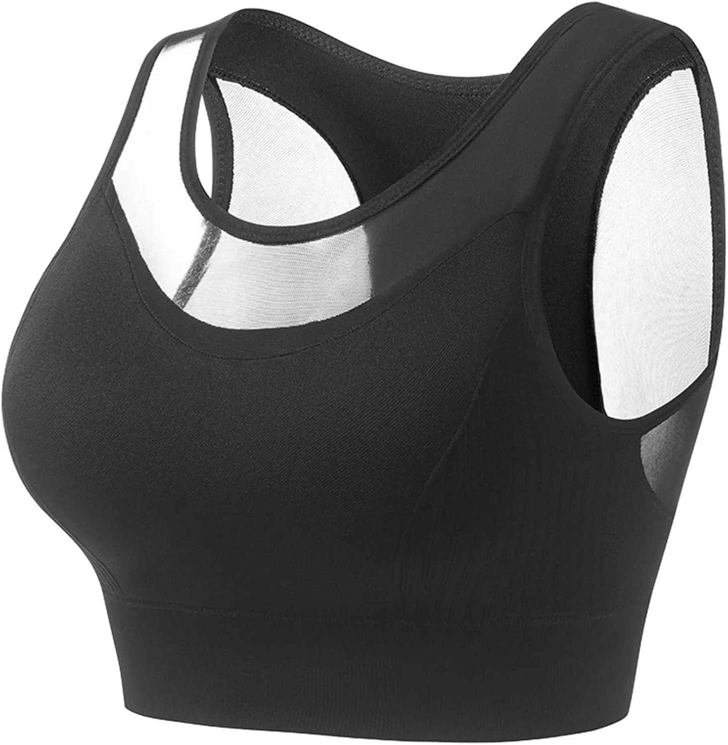 Shockproof Gathered Yoga Bras Mesh Sheer Breathable Quick Dry Running Bras Athletic Tank Top with Built in Bralettes