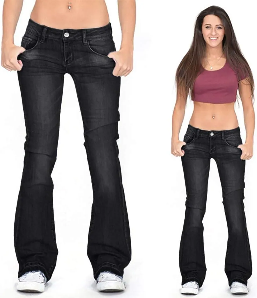 Skinny Jeans for Women Stretch Mid Bell Slim Length Jeans Jeans Flare Women's Jeans Black Pants for Women Classic