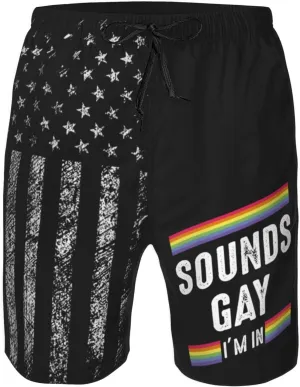 Sounds Gay I'm in LGBTQ Rainbow Gay Pride Men's Workout Running Shorts Lightweight Shorts with Pockets Men Breathable