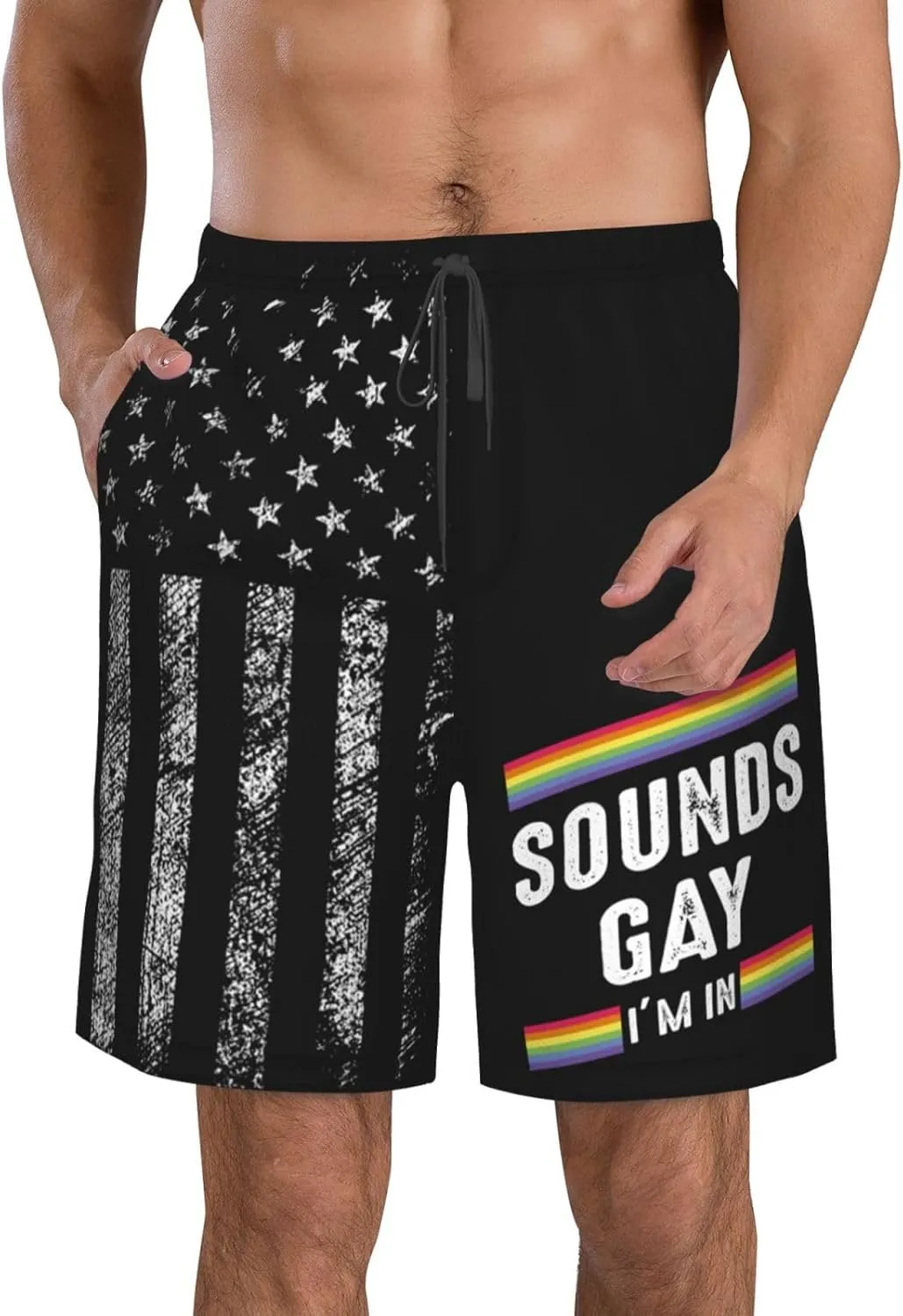 Sounds Gay I'm in LGBTQ Rainbow Gay Pride Men's Workout Running Shorts Lightweight Shorts with Pockets Men Breathable