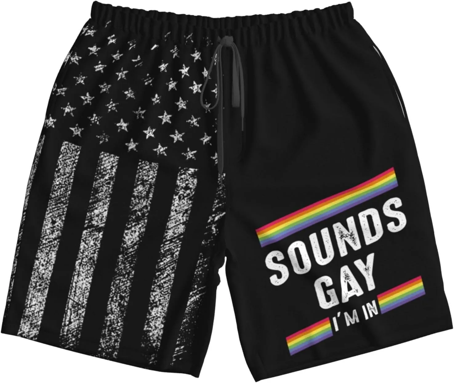 Sounds Gay I'm in LGBTQ Rainbow Gay Pride Men's Workout Running Shorts Lightweight Shorts with Pockets Men Breathable