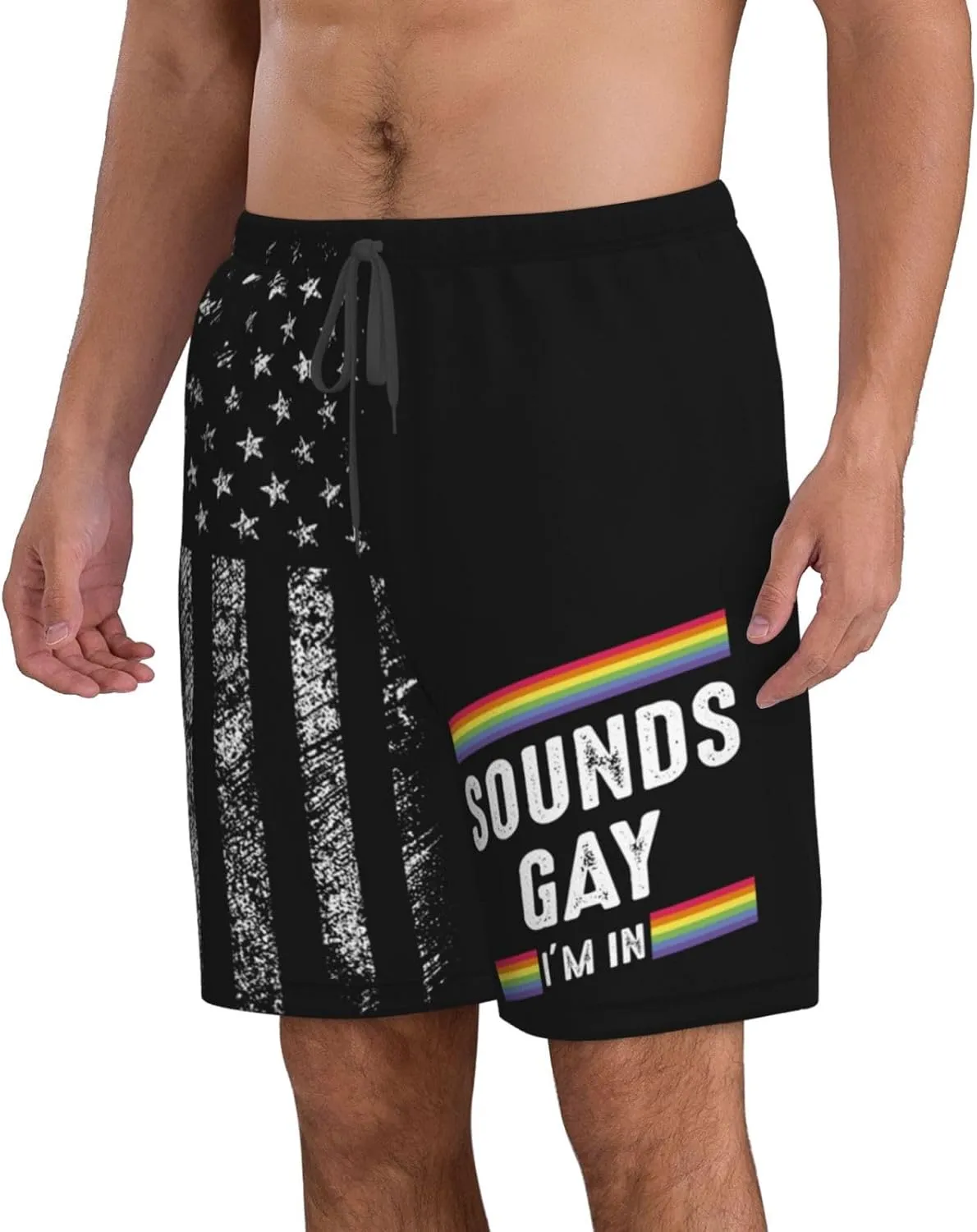 Sounds Gay I'm in LGBTQ Rainbow Gay Pride Men's Workout Running Shorts Lightweight Shorts with Pockets Men Breathable