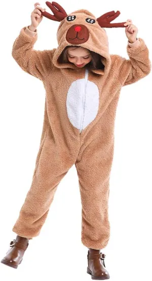 Soyoekbt Kids Reindeer Costume for Christmas Boy Girl Animal Onesies Pajamas for Xmas