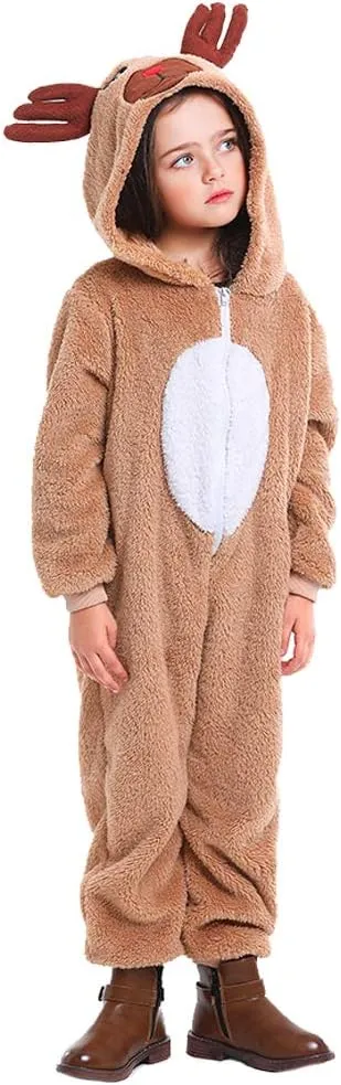 Soyoekbt Kids Reindeer Costume for Christmas Boy Girl Animal Onesies Pajamas for Xmas