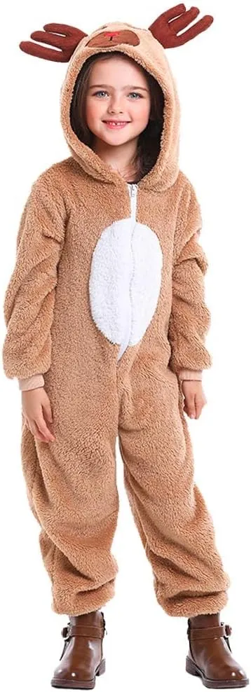 Soyoekbt Kids Reindeer Costume for Christmas Boy Girl Animal Onesies Pajamas for Xmas
