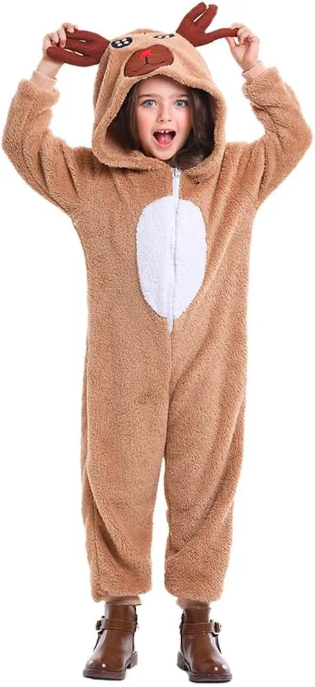 Soyoekbt Kids Reindeer Costume for Christmas Boy Girl Animal Onesies Pajamas for Xmas
