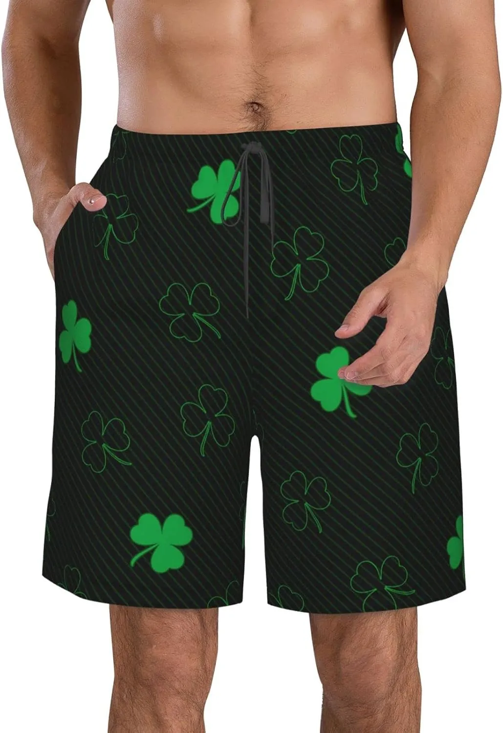 St Patricks Day Shamrocks Men's Workout Running Shorts Lightweight Athletic Gym Shorts with Liner