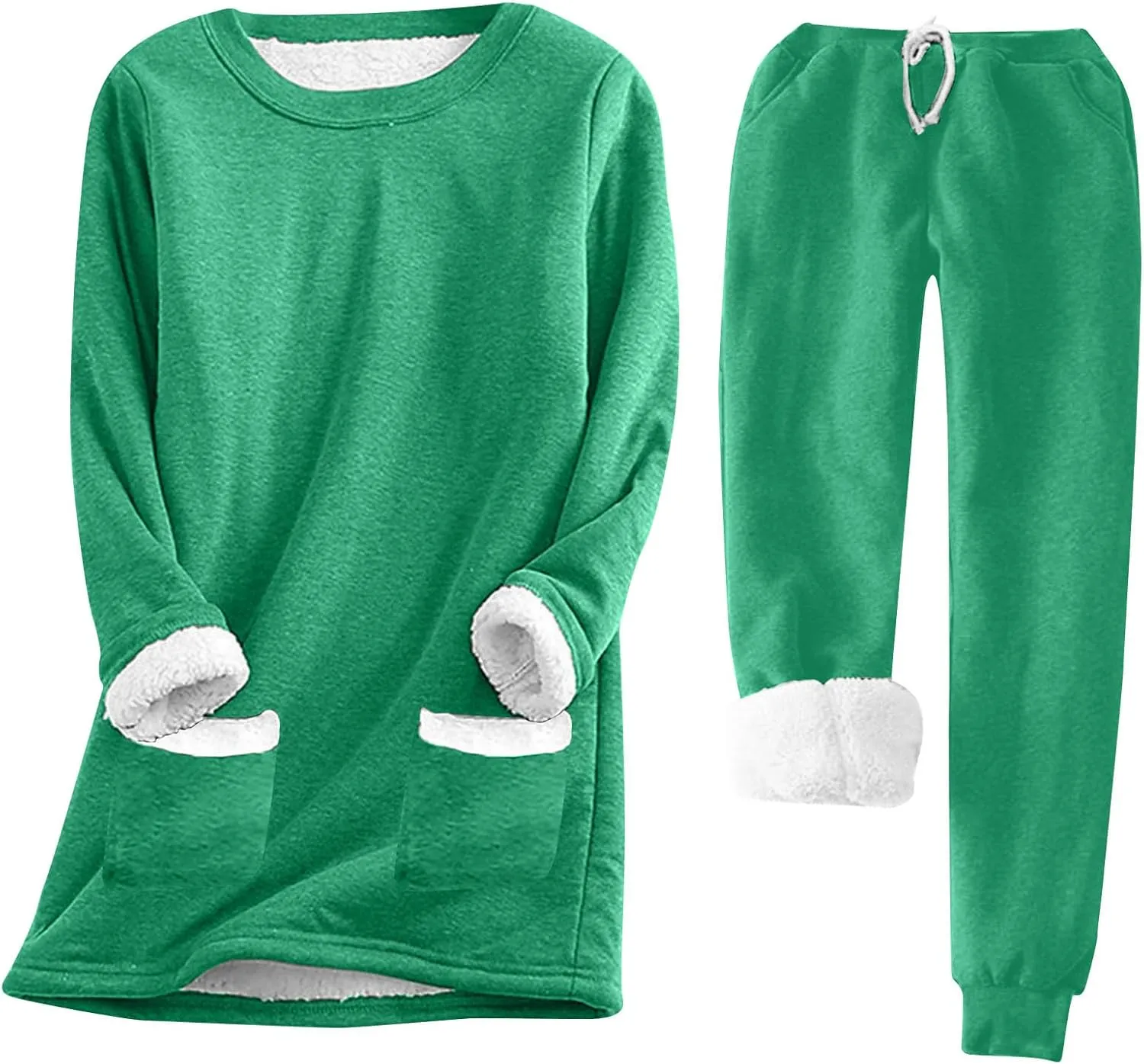 Stessotudo Women Lounge Sets Casual Fleece Lined Warm Underwear Long Sleeve Tops Sherpa Pant Sets Comfy 2 Piece Matching Sets