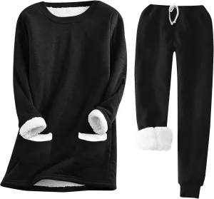 Stessotudo Women Lounge Sets Casual Fleece Lined Warm Underwear Long Sleeve Tops Sherpa Pant Sets Comfy 2 Piece Matching Sets