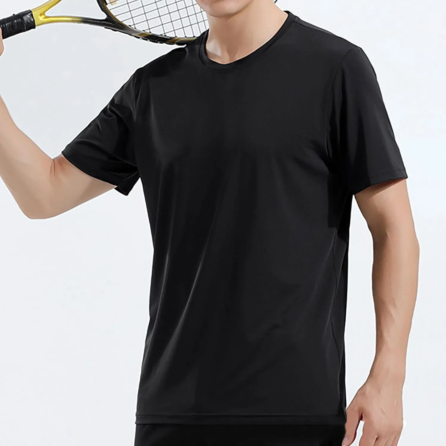 Summer Shirts for Men Mens Summer T-Shirt Running Quick Drying Close Fit Tunic Short Sleeved Round Neck Plain Tops