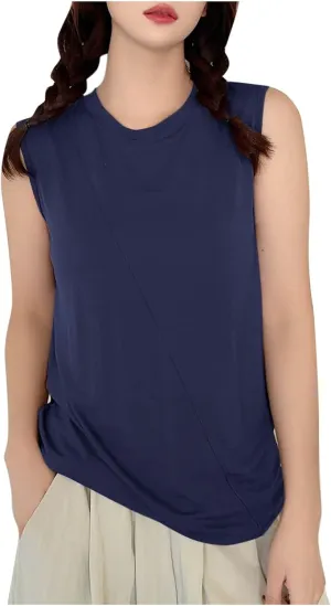 Summer Tank Tops for Women Solid Fashion Crewneck Sleeveless Blouse Casual Loose Fit Athletic Quick Dry Tee Shirts