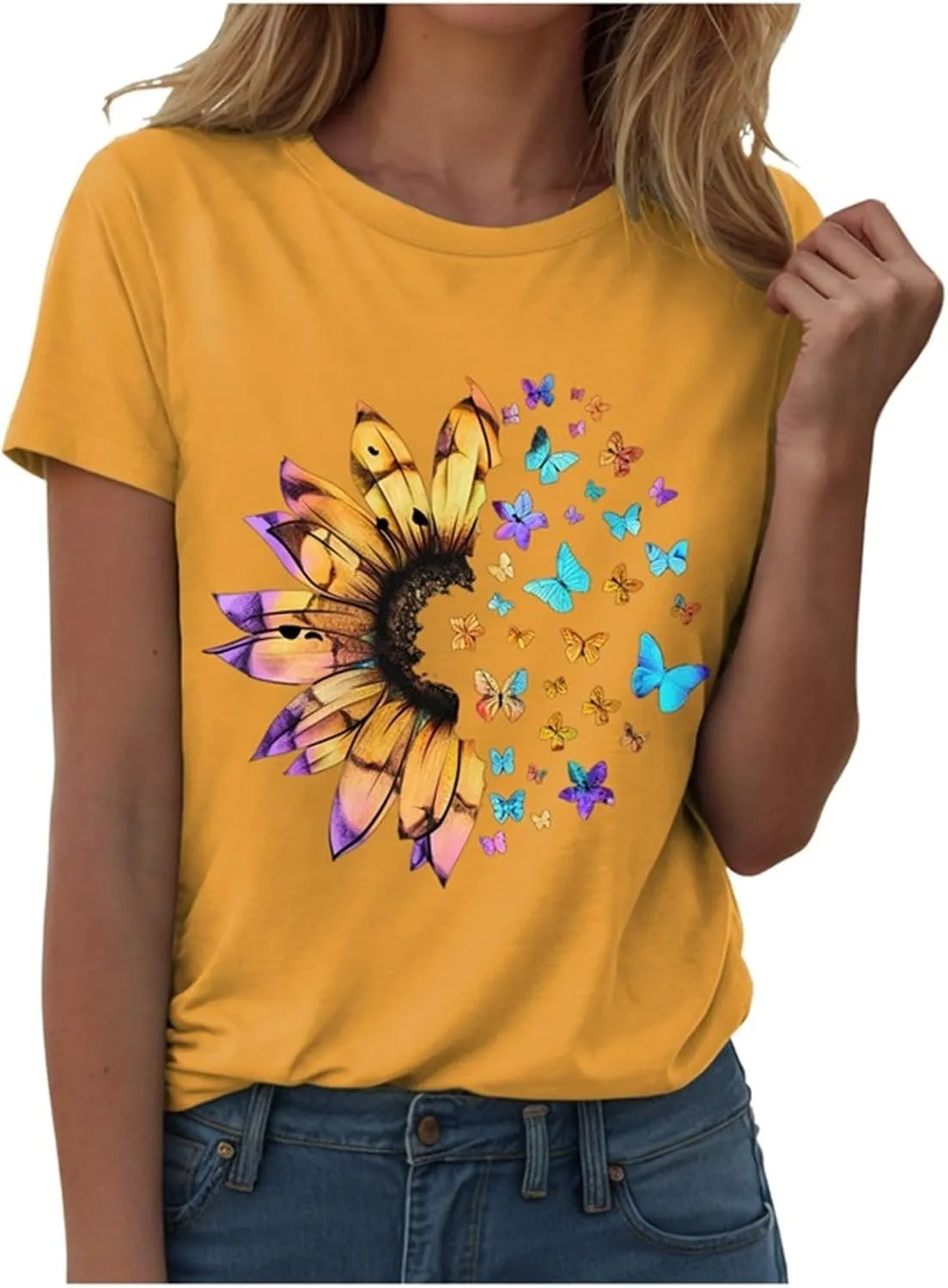 Summer Tops for Women 2025 Crew Neck Short Sleeve T Shirt Dressy Casual Blouse Printed Loose Trendy Outfit