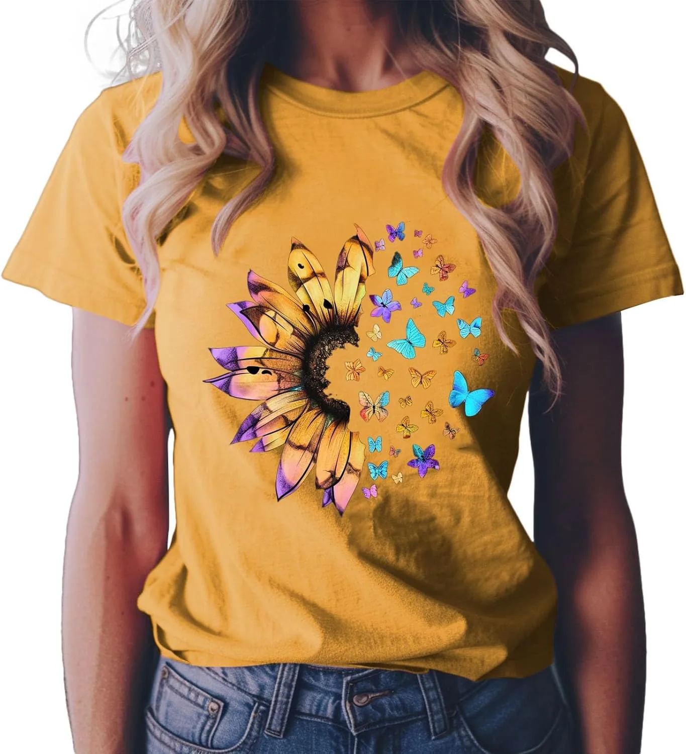 Summer Tops for Women 2025 Crew Neck Short Sleeve T Shirt Dressy Casual Blouse Printed Loose Trendy Outfit