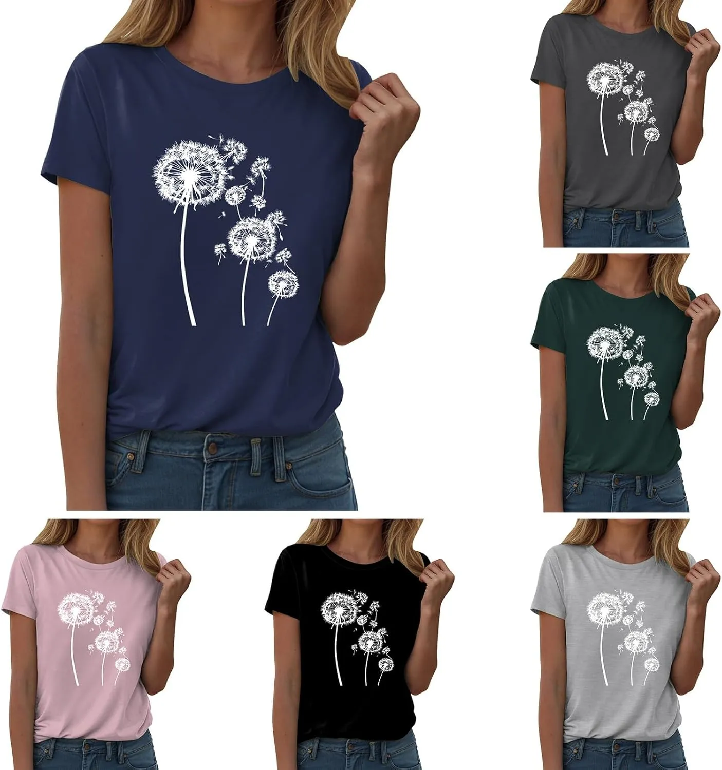 Summer Tops for Women 2025 Crewneck Short Sleeve T Shirts Dressy Casual Top Fashion Loose Cute Printed Blouse