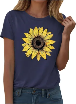 Summer Tops for Women 2025 Trendy Casual Round Neck Short Sleeve Blouses Floral Print Vintage Tee Shirts