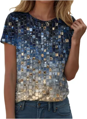 Summer Tops for Women 2025 Trendy Causal T Shirts Short Sleeve Blouses Crewneck Graphic Loose Summer Tops