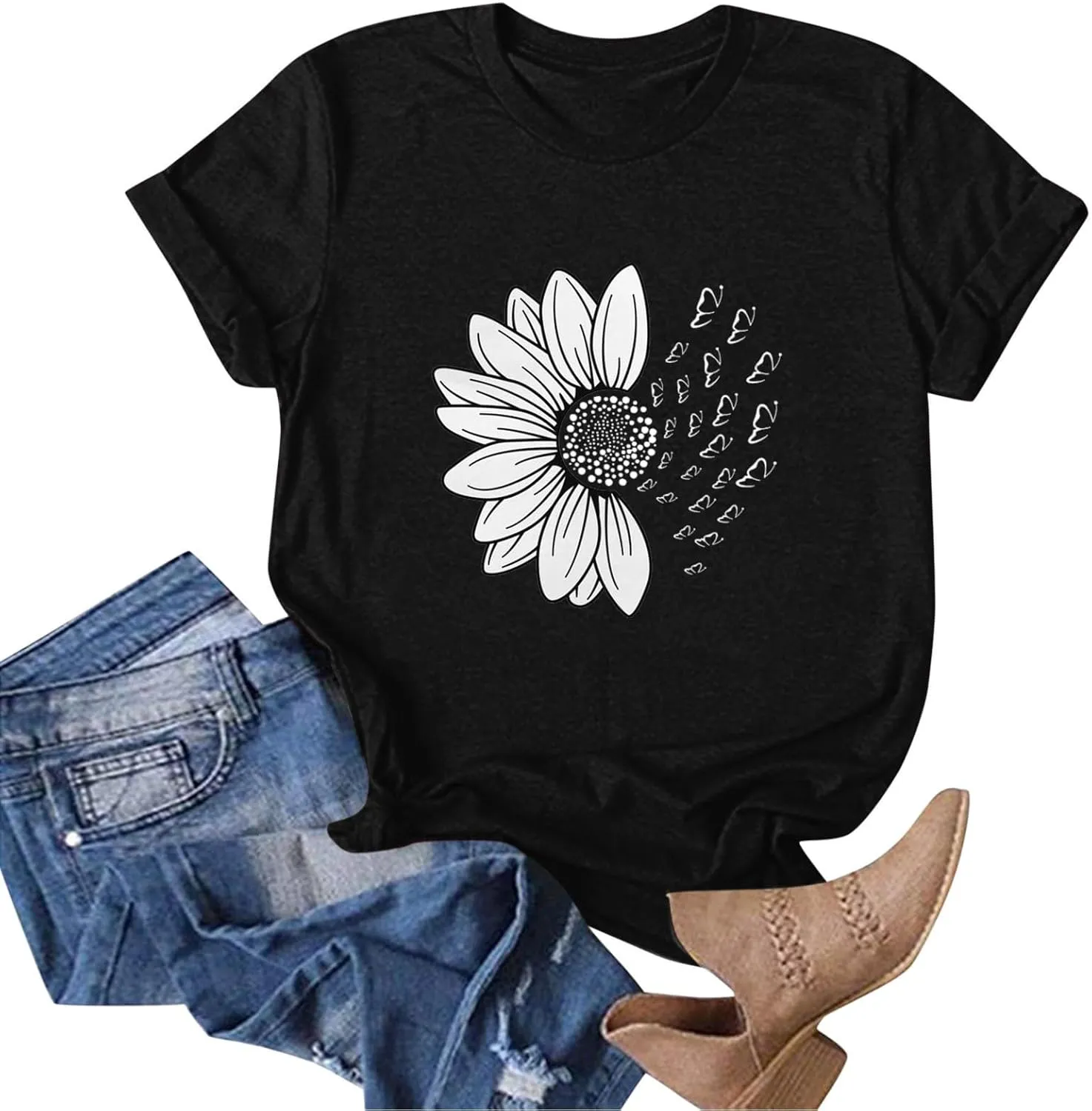 Summer Tops for Women 2025 Trendy Causal Tops Trendy Sunflower Graphic Tees Cute Garden Plant Lover Tshirts