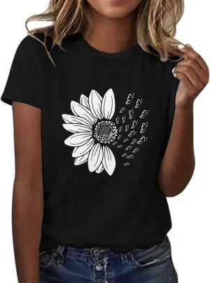 Summer Tops for Women 2025 Trendy Causal Tops Trendy Sunflower Graphic Tees Cute Garden Plant Lover Tshirts