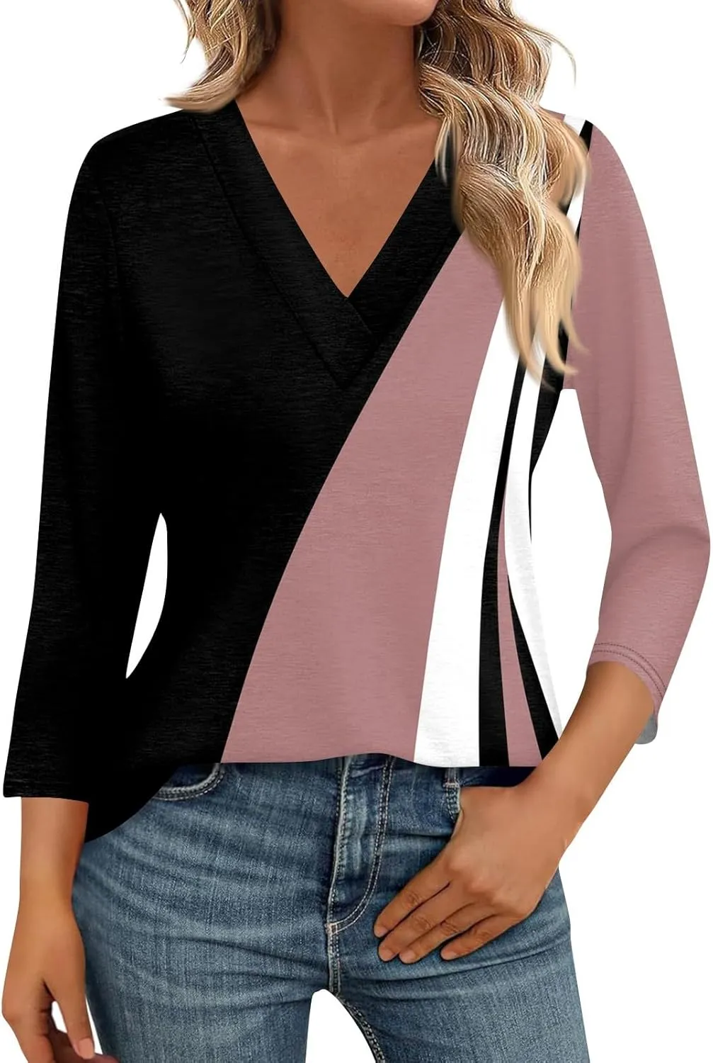 Surf Plus Size 3/4 Sleeve Blouse Womens Spring Pop Print Comfort Tee Loose Fitting