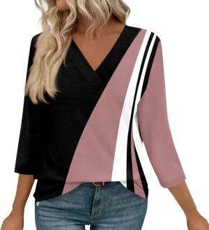 Surf Plus Size 3/4 Sleeve Blouse Womens Spring Pop Print Comfort Tee Loose Fitting