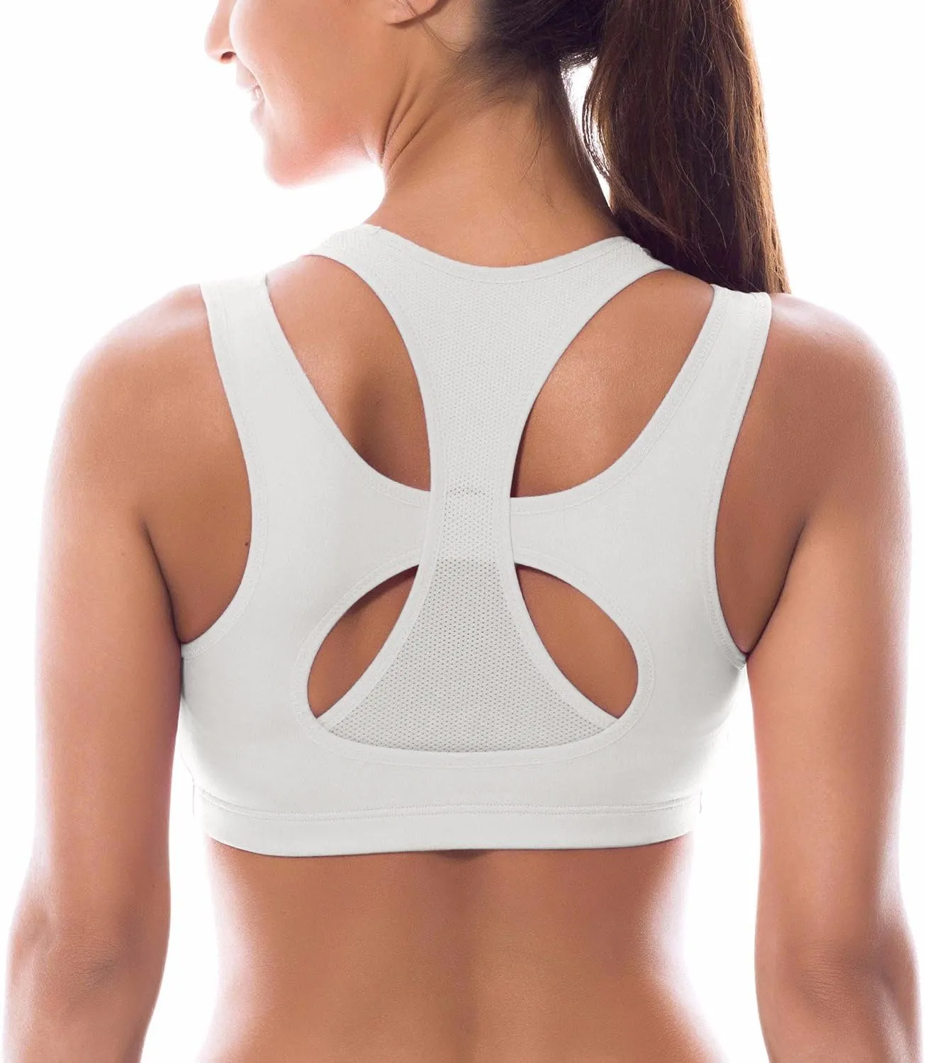 SYROKAN Sports Bras for Women High Support Mesh Full Coverage Racerback Wireless No Bounce Running Bras