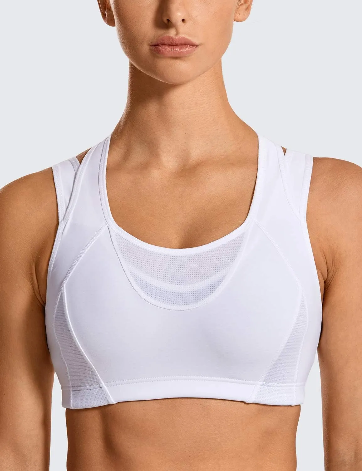 SYROKAN Sports Bras for Women High Support Mesh Full Coverage Racerback Wireless No Bounce Running Bras