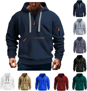 Tactical Hoodies For Men 2024 Oversized Vintage Quarter Zip Long Sleeve Hoodies Trendy Comfy Pullover With Pockets