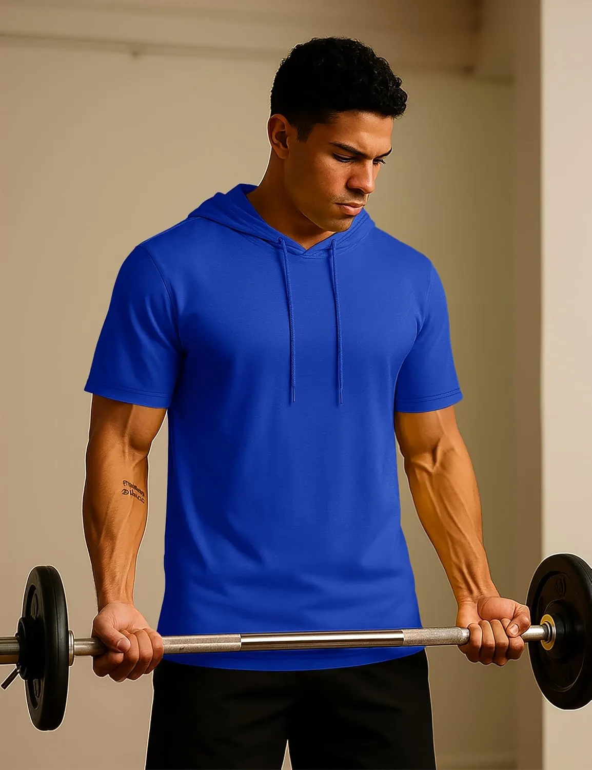 TACVASEN Short Sleeve Hoodies for Men Cotton Hoodies Summer Sweatshirt Lightweight Breathable Workout Shirts Pullover