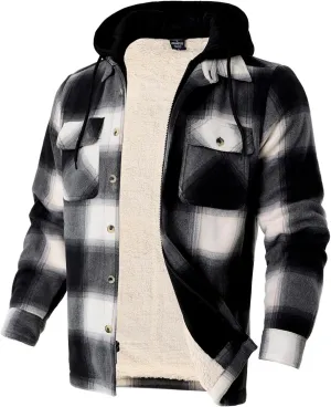TanBridge Men's Cotton Plaid Shirts Jacket Full Zip Fleece Flannel Sherpa Lined Hoodies Heavyweight Hoodies Jacket for Men