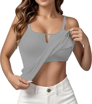 Tank Top with Built in Bra for Women Camisole Tops Casaul Summer Spaghetti Strap Basic Padded Workout Yoga Shirts