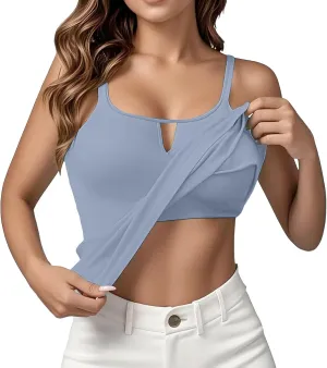 Tank Top with Built in Bra for Women Camisole Tops Casaul Summer Spaghetti Strap Basic Padded Workout Yoga Shirts