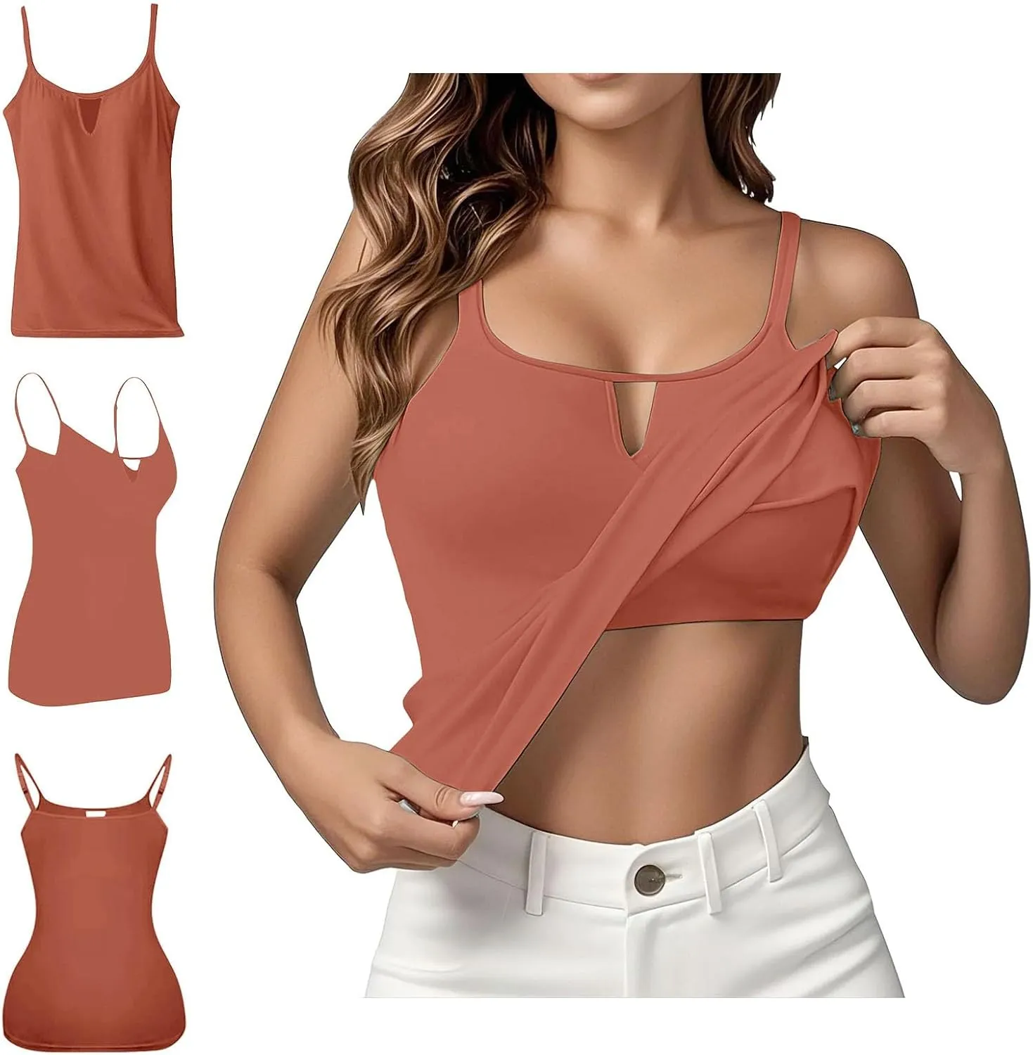 Tank Top with Built in Bra for Women Camisole Tops Casaul Summer Spaghetti Strap Basic Padded Workout Yoga Shirts