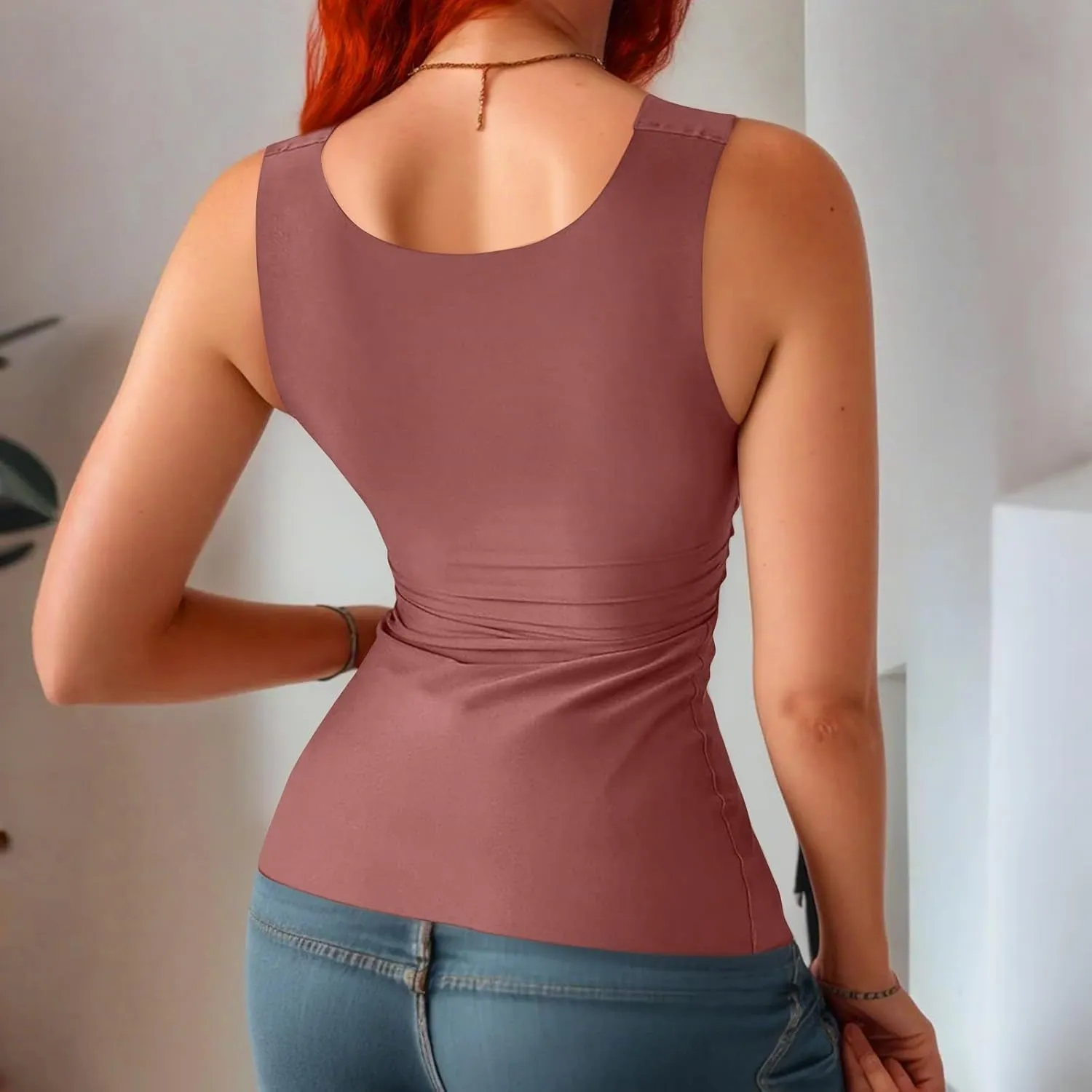 Tank Top with Built in Bra for Women Sleeveless U Neck Shapewear High Strechy Slim Fit Camisole Workout Tops