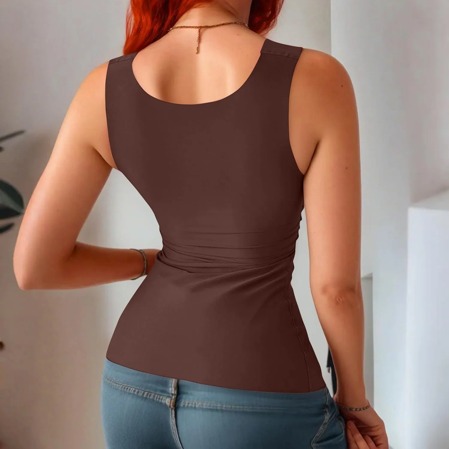 Tank Top with Built in Bra for Women Sleeveless U Neck Shapewear High Strechy Slim Fit Camisole Workout Tops