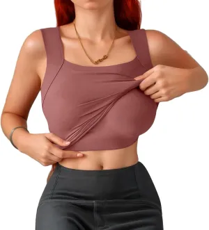 Tank Top with Built in Bra for Women Sleeveless U Neck Shapewear High Strechy Slim Fit Camisole Workout Tops