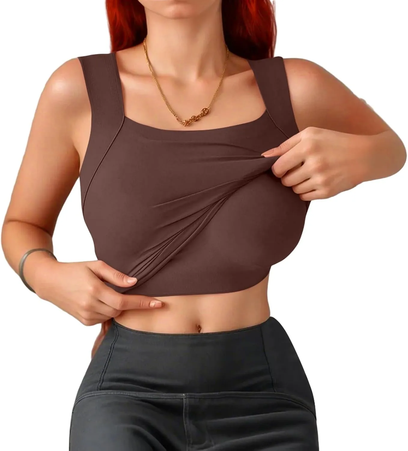 Tank Top with Built in Bra for Women Sleeveless U Neck Shapewear High Strechy Slim Fit Camisole Workout Tops