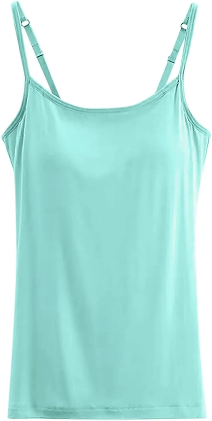 Tank Top with Built in Bra for Women Spaghetti Strap Quick Dry Plus Size Yoga Shirts Basic Layer Padded Bra Tank Top