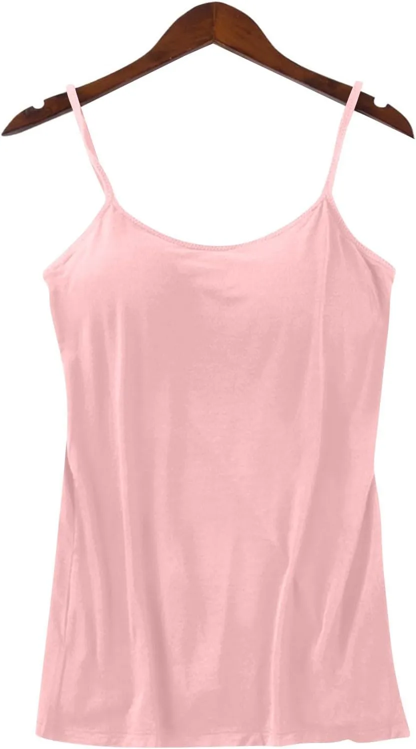 Tank Top with Built in Bra for Women Summer Basic Athletic Camisole Adjustable Spaghetti Straps Workout Tops