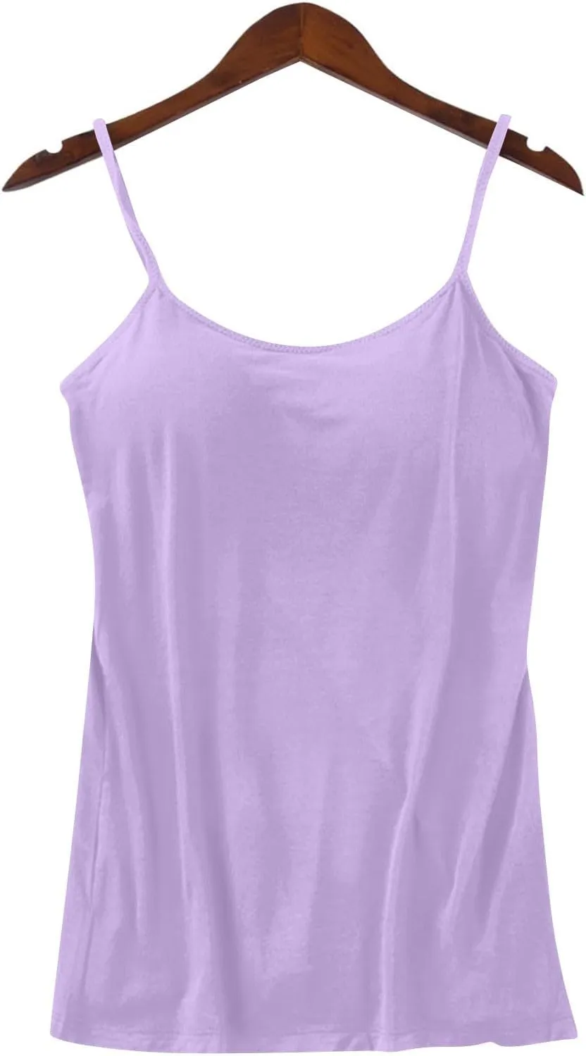 Tank Top with Built in Bra for Women Summer Basic Athletic Camisole Adjustable Spaghetti Straps Workout Tops