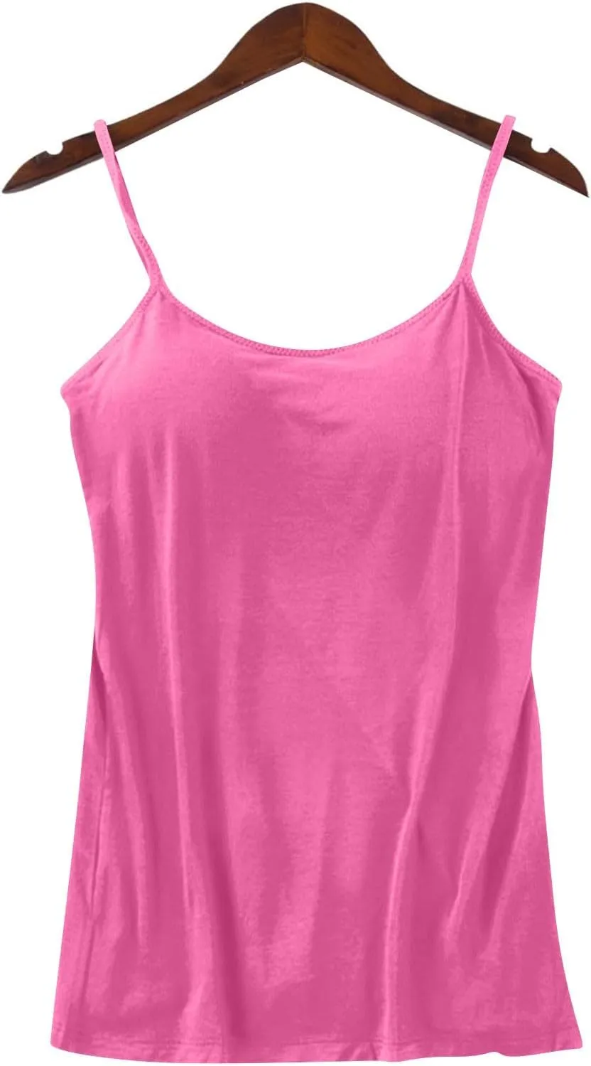 Tank Top with Built in Bra for Women Summer Basic Athletic Camisole Adjustable Spaghetti Straps Workout Tops