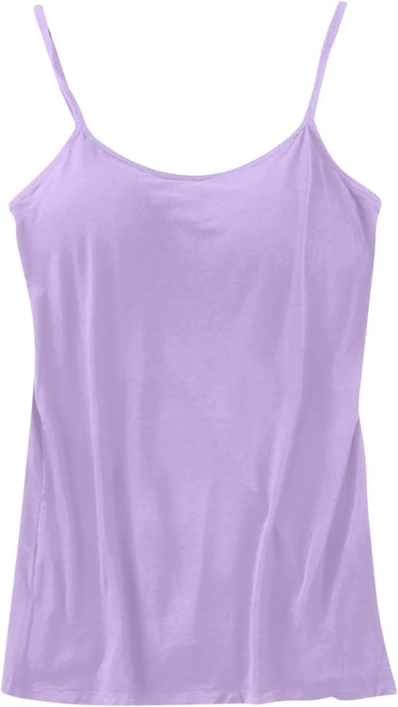 Tank Top with Built in Bra for Women Summer Basic Athletic Camisole Adjustable Spaghetti Straps Workout Tops