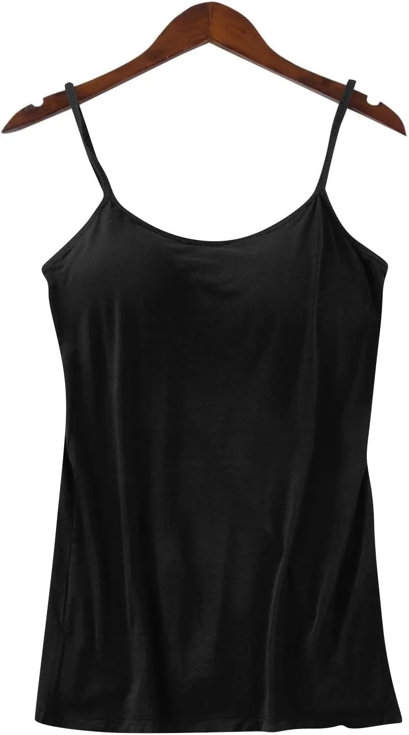 Tank Top with Built in Bra for Women Summer Basic Athletic Camisole Adjustable Spaghetti Straps Workout Tops