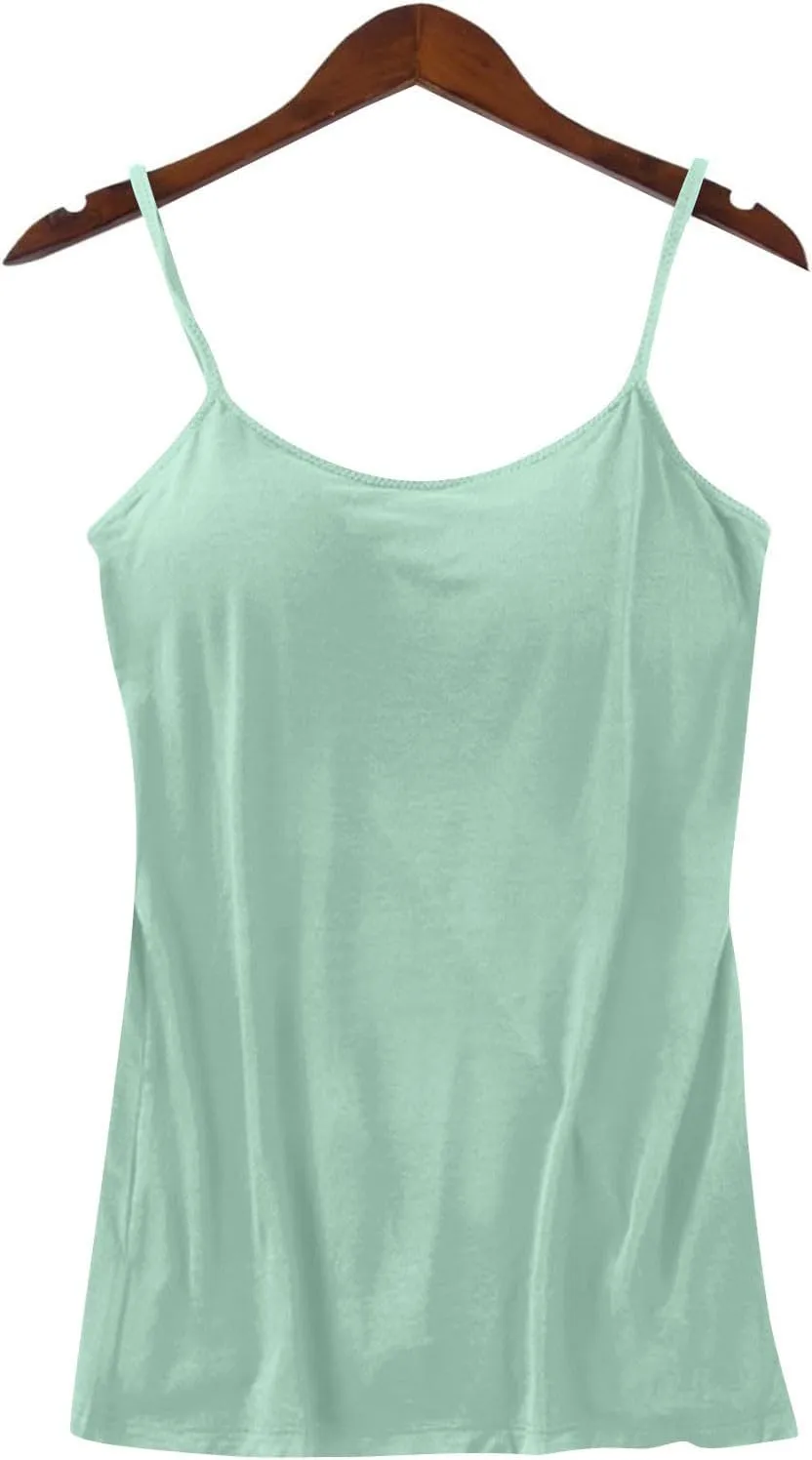 Tank Top with Built in Bra for Women Summer Basic Lingerie Camisole Adjustable Spaghetti Straps Workout Tops