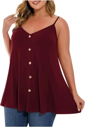 TARIENDY Plus Size Tank Top for Women Loose Casual Summer Flowy Cami Tops Button Lightweight Plain Sleeveless V Neck Shirts