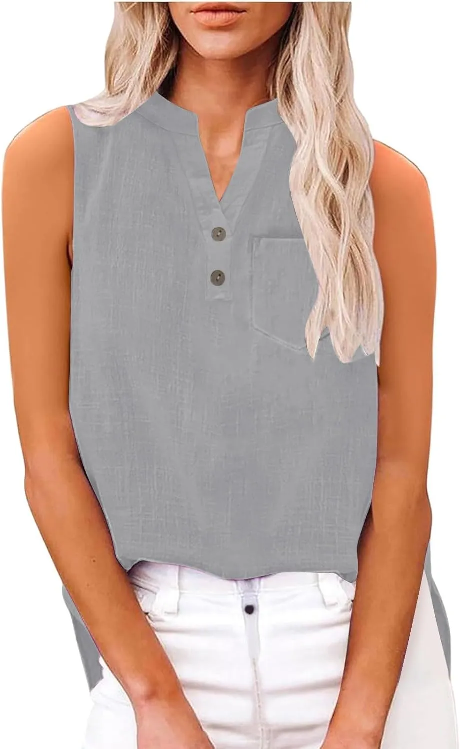 TARIENDY Tank Top for Women Loose Fit V Neck Sleeveless Shirts Trendy 2025 Button Down Beach Vacation Outfits with Pocket