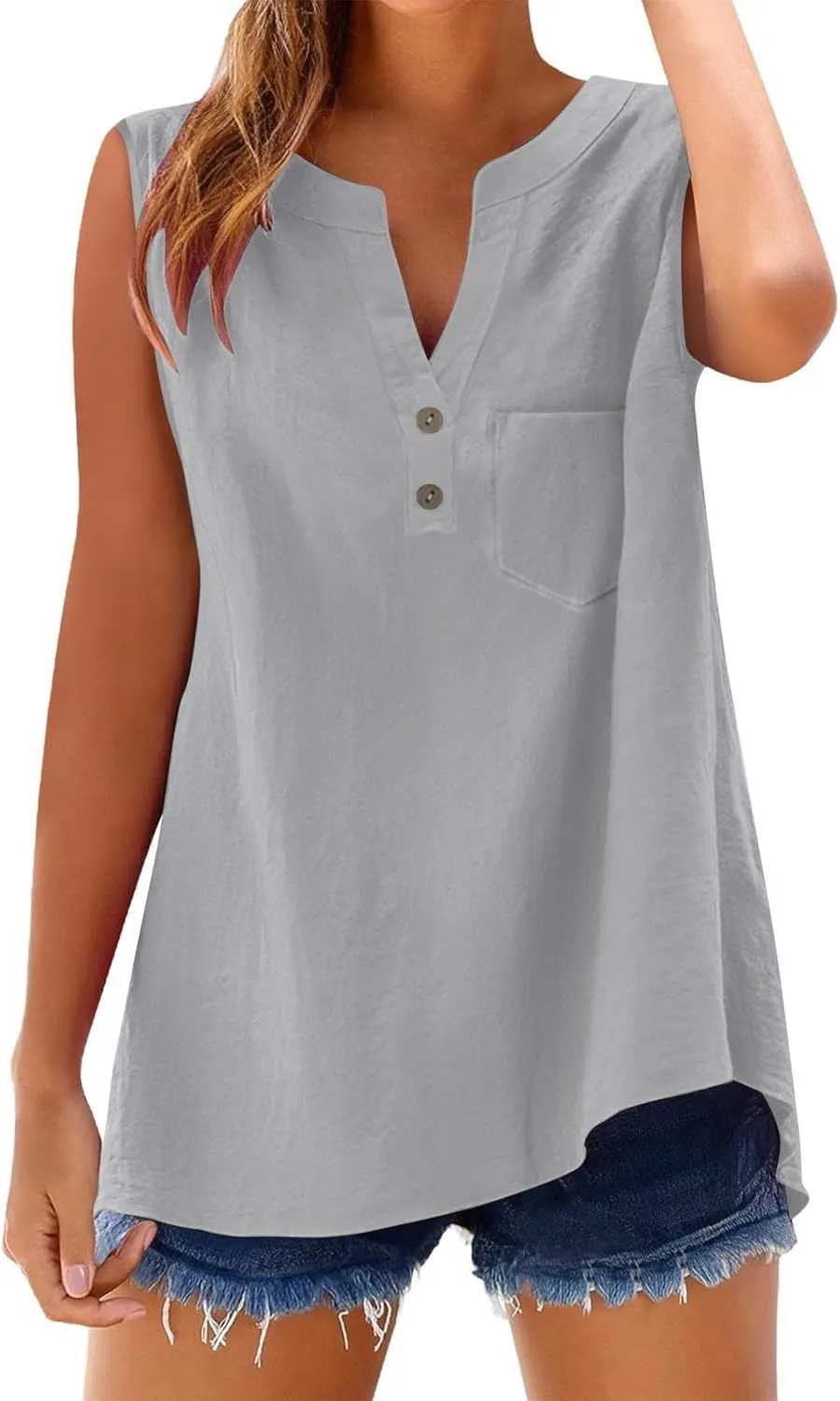 TARIENDY Tank Top for Women Loose Fit V Neck Sleeveless Shirts Trendy 2025 Button Down Beach Vacation Outfits with Pocket