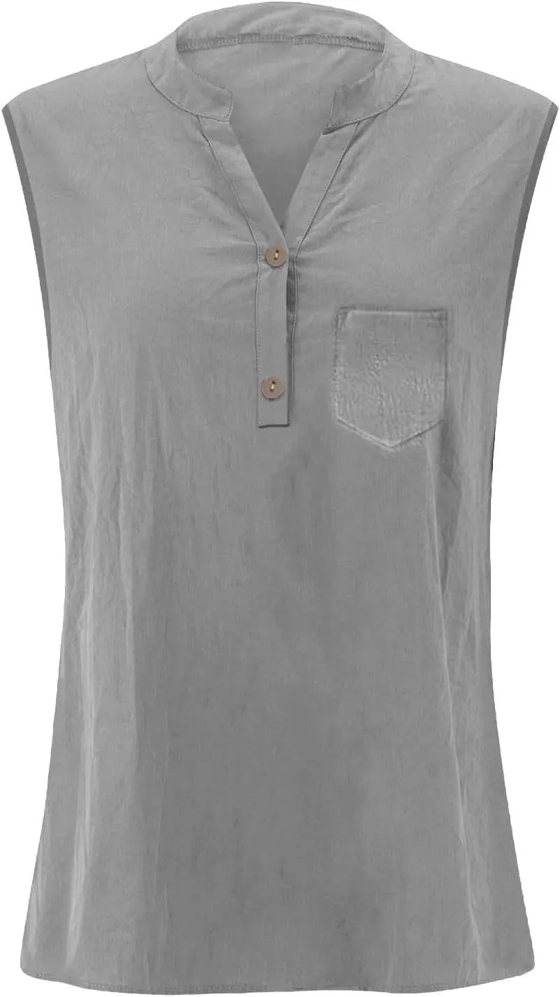 TARIENDY Tank Top for Women Loose Fit V Neck Sleeveless Shirts Trendy 2025 Button Down Beach Vacation Outfits with Pocket