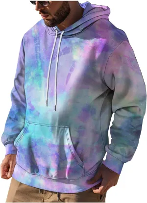 Tie Dye Hoodies For Men Novelty Hood Pullover Plus Size Printed Sweatshirts With Pocket Hoodies For Men Sweatshirt