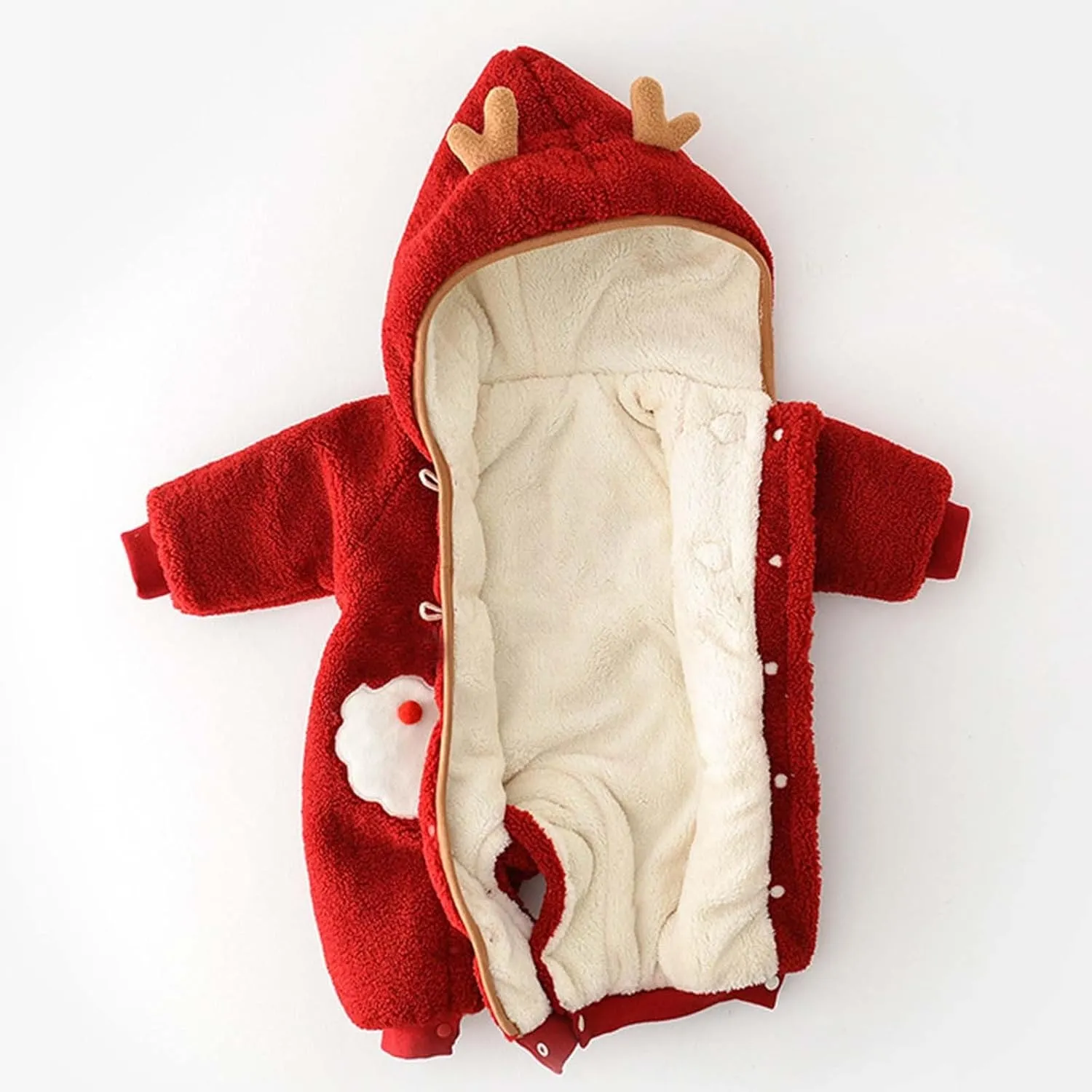 Toddler Baby Xmas Fu𝐫 Fleece Jumpsuit Newborn New Years Cute Santa Print Long Sleeve Furry Romper Fall Winter